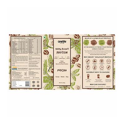 Onelife 100% Plant Protein Powder - Mocha Flavour 500 gm - Workout Essentials