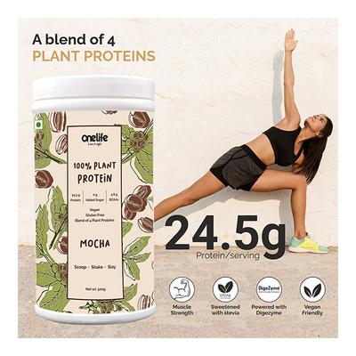 Onelife 100% Plant Protein Powder - Mocha Flavour 500 gm - Workout Essentials