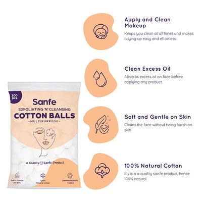 Sanfe Exfoliating 'N' Cleansing Multipurpose Cotton Balls 100's - Cotton Balls