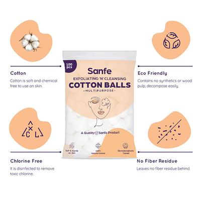 Sanfe Exfoliating 'N' Cleansing Multipurpose Cotton Balls 100's - Cotton Balls