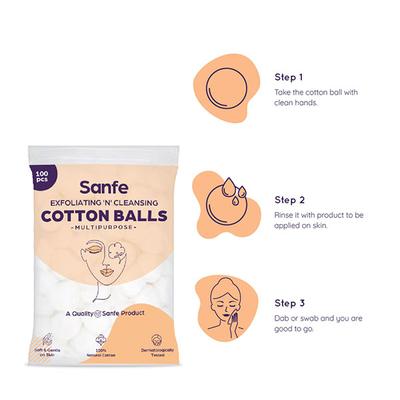Sanfe Exfoliating 'N' Cleansing Multipurpose Cotton Balls 100's - Cotton Balls