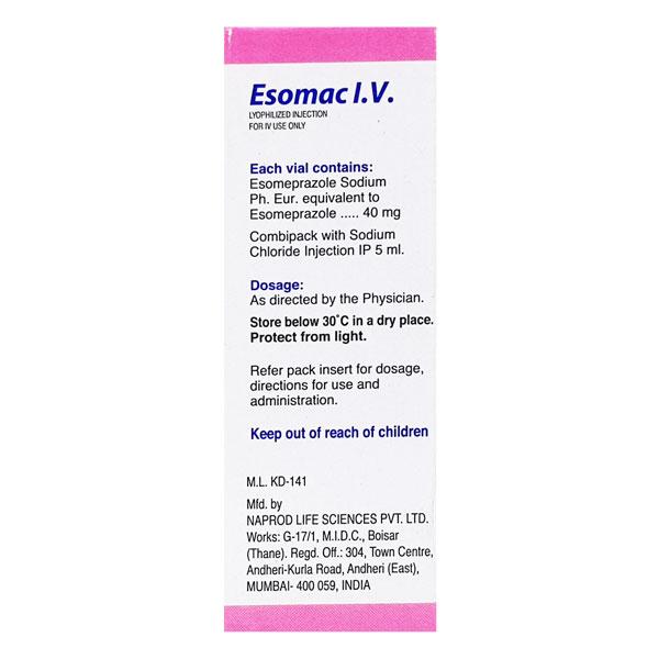 Esomac IV Injection 1's - Ulcer/Reflux/Flatulence-Aaa