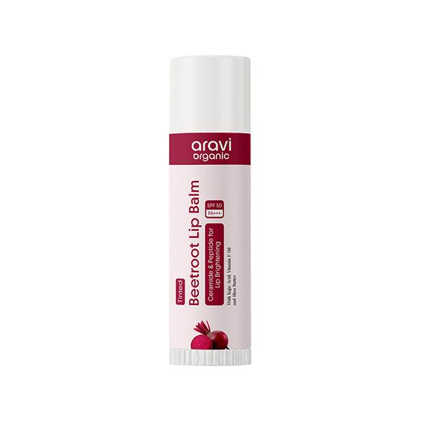 Netmeds | Aravi Organic Tinted Beetroot Lip Balm with SPF 50 PA Plus Kojic Acid and Ceramide for Lip Brightening 5 gm