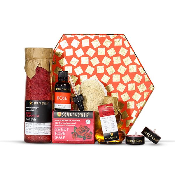 Soulflower Hexagon Bath Set With Rose 770gm - Scrubs & Exfoliants