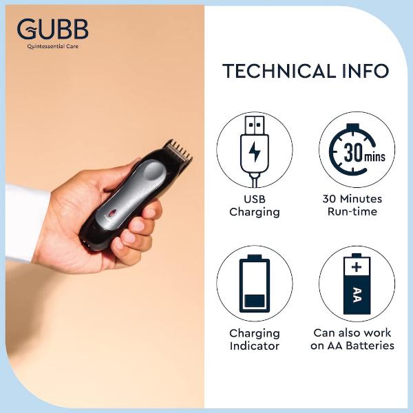 GUBB Cordless Beard Trimmer with 5 Level Settings, High Performance Stainless Steel Blades - (GB-9018) Black-Silver 1's - Trimmers
