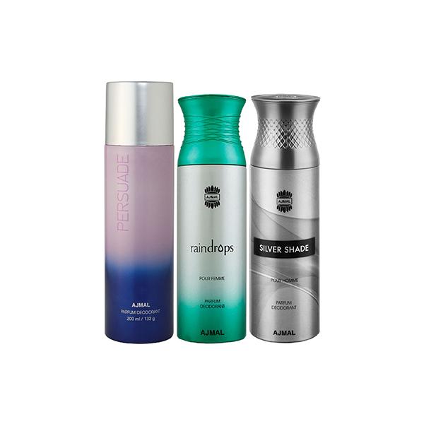 Ajmal 1 Persuade, 1 Raindrops Femme And 1 Silver Shade Deodorants Pack of 3 200 ml - Deodorants/Roll-Ons