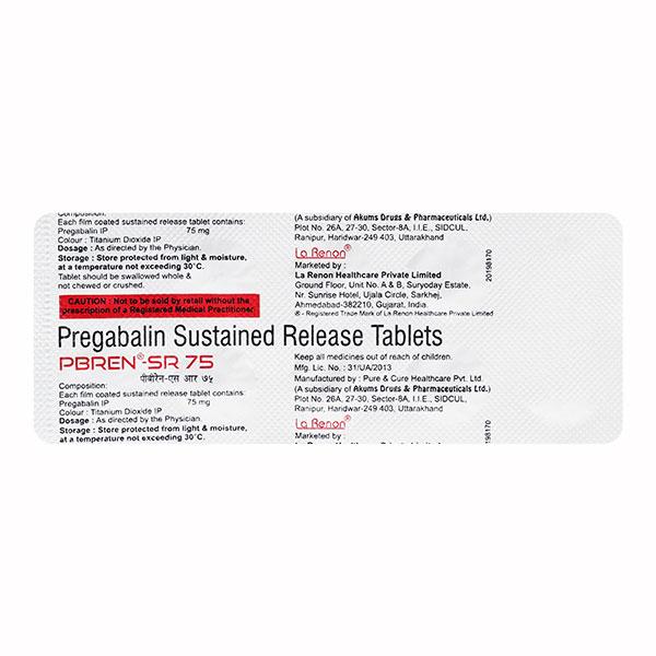 PBREN SR 75 Tablet 10's - Neuropathic Pain-Dru