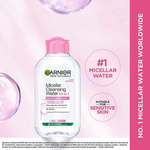 Garnier Skin Naturals, New Formula Micellar Cleansing Water All-In-1 Even For Sensitive Skin 125ml - Make Up Removers