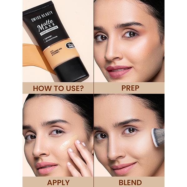 Swiss Beauty Matte Maxx Cover Foundation, 24- Hour Stay, with Hyaluronic Acid & Vitamin E, Oil-Control Formula 1 - Fair Warm 30 gm - Foundation