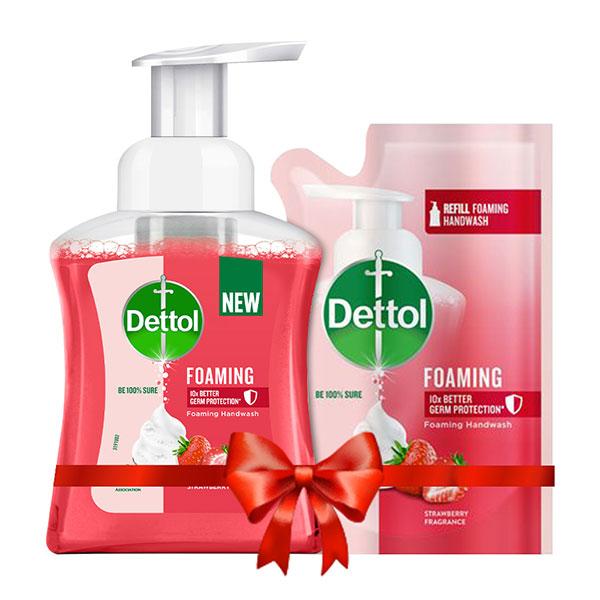 Dettol Foaming Handwash Combo - Strawberry (Pump 250 ml + Refill 200 ml) - Hand Wash & Soaps