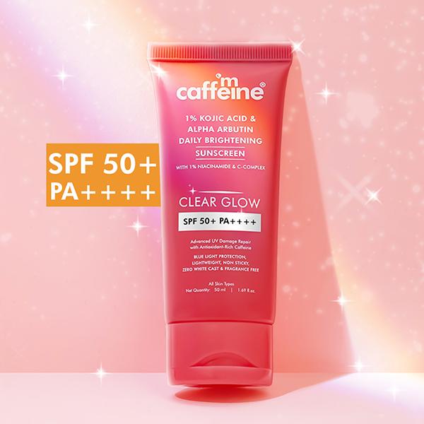 Mcaffeine Clear Glow 1% Kojic Acid and Alpha Arbutin Brightening Sunscreen SPF 50 PA++++ 50 ml - Body Sunscreen