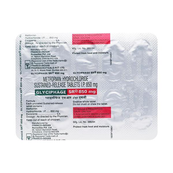 Glyciphage SR 850mg Tablet 10'S - Diabetes-Ant