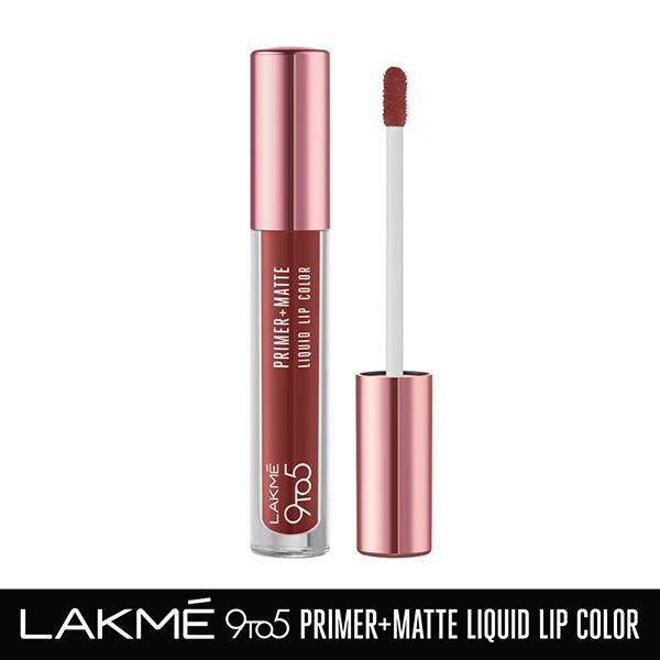 Netmeds | Lakme 9to5 Primer + Matte Liquid Lip Color MB2 Intense Latte 4.2 ml