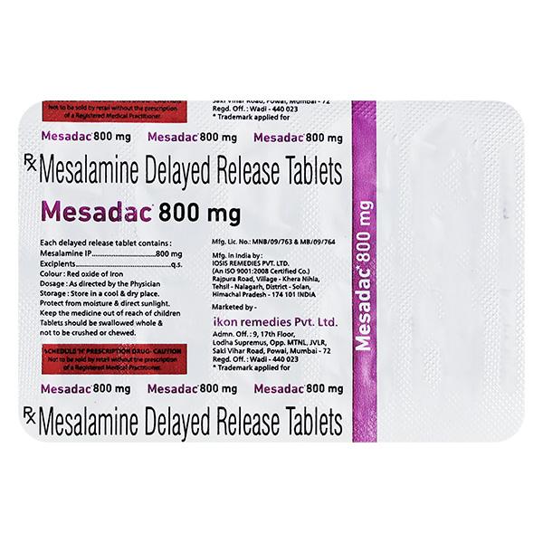 MESADAC 800mg Tablet 10's - Ulcerative Colitis/Bowel Inflammatory Disease-GIT