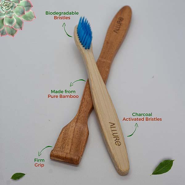 Allure Toothbrush OT 03 with Tounge Cleaner Brown 2's - Toothbrushes