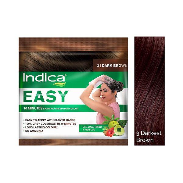 Netmeds | Indica Easy 10 Minutes Shampoo Based Hair Colour - 3 Dark Brown 9 ml