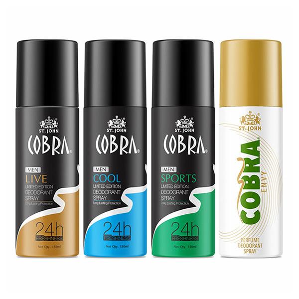 St. John Cobra Live Limited Edition Deodorant Spray 150 ml + Cool Limited Edition Deodorant Spray 150 ml + Sports Limited Edition Deodorant Spray 150 ml + Cobra Envy Deodorant Spray 150 ml - Men Deodorants/Roll-Ons