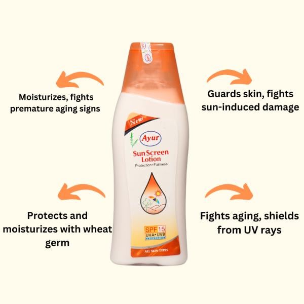 Ayur Herbals Sun Screen SPF 15 UVA/UVB Protection Lotion 100 ml - Personal Care (Ayush)