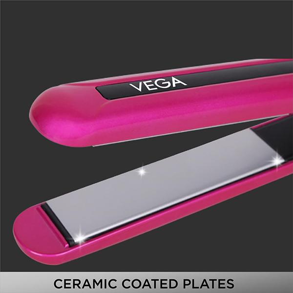 Vega Trendy Hair Straightener With Ceramic Coated Floating Plates (VHSH-16) Pink 1's - Straighteners