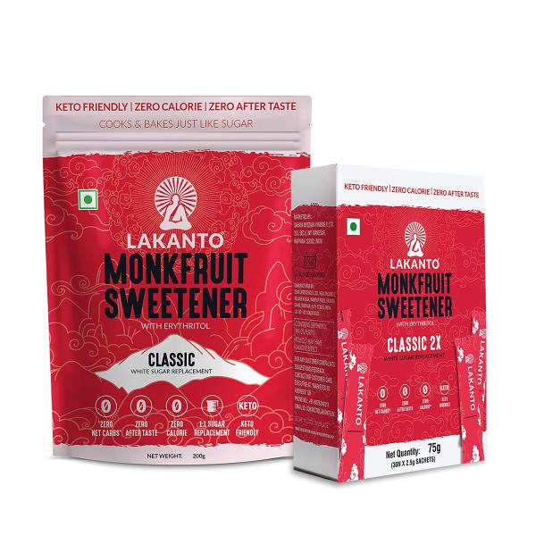 Netmeds | Lakanto Monkfruit Sweetener (Combo Pack Of Classic 2X (30's X 2.5 g) + Classic 200 g) 1's
