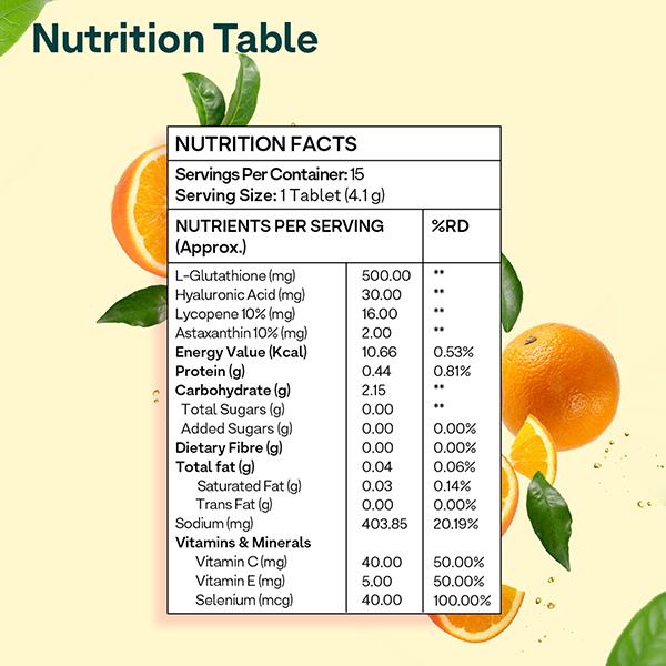 Oziva Bioactive Gluta With L-Glutathione To Reduce Pigmentation, 15 Tablets, Orange Zing 70 gm - Multi-Vitamins