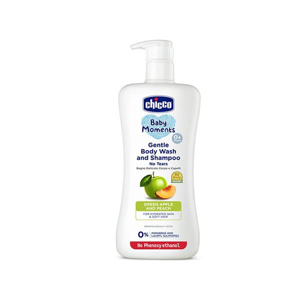 Netmeds | Chicco Baby Moments Gentle Bodywash and Shampoo With Green Apple and Peach 500 ml