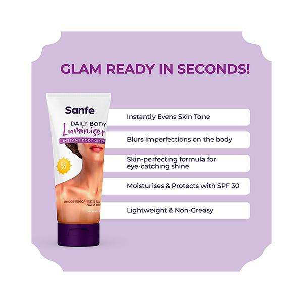Sanfe Daily Body Luminiser Instant Body Highlighter for Women SPF50 Smudge Proof 50 gm - Lotions & Creams