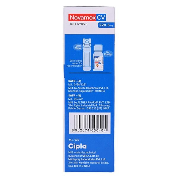 Novamox CV 228.5mg Tangy Orange Flavour Dry Syrup 30ml - Bacterial Infections-Pen