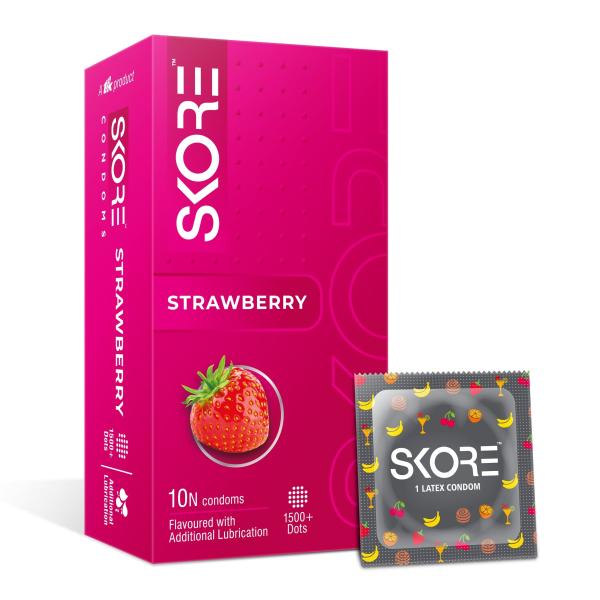 Netmeds | Skore 1500+ Raised Dots Condoms - Strawberry 10's