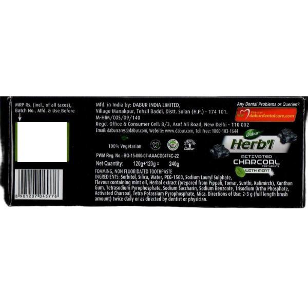 Dabur Herbal Activated Charcoal Whitening Toothpaste (Pack of 2 x 120 gm) - Toothpaste