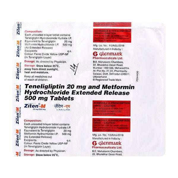 Ziten M 20/500mg Tablet 15'S - Diabetes-Ant
