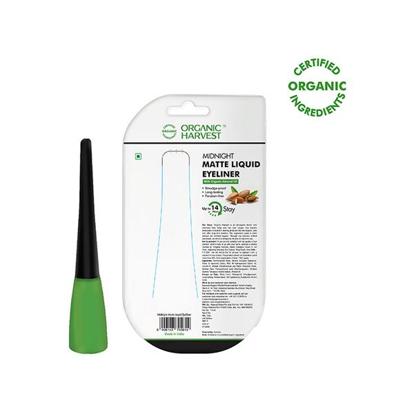 Organic Harvest Midnight Matte Liquid Eyeliner,Waterproof and Smudge-Proof, Certified Organic 4.5 ml - Eyeliners