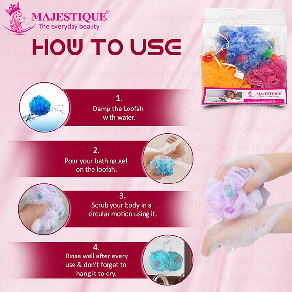 Majestique Premium Large Size Loofas with Active Spheres, 55g Each Body Wash Sponge - Multicolor 1's - Bath Tools