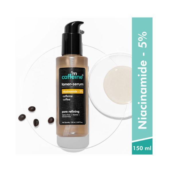 Netmeds | mCaffeine 5% Niacinamide 2in1 Toner-Serum with Coffee for Pore Tightening Fades Blemishes 150 ml