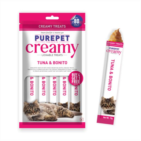 Netmeds | Purepet Creamy Cat Lickable Treats - Tuna & Bonito (Buy 4 Get 1 Free) 1's