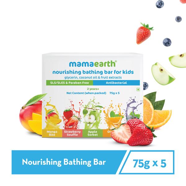 Netmeds | Mamaearth Nourishing Kids Bathing Bar Glycerin Coconut Oil & Fruit Extracts 2 Years + (75gm X 5) 1's