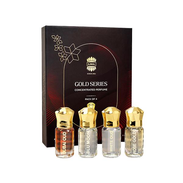 Netmeds | Ajmal Gold Series Concentrated Perfume Gift Set for Unisex - 4 x 5ml 4's