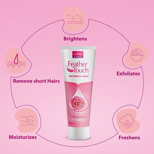 VI-John Feather Touch Hair Removal Cream Rose & Aloevera Tube for Normal Skin 110 gm - Shaving Creams