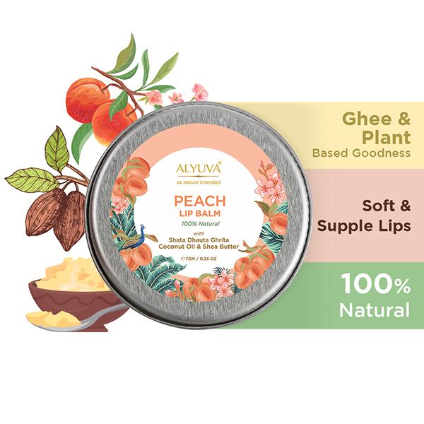 Alyuva Ghee Enriched Natural Peach Lip Balm, for all ages 7 gm - Lip Balms