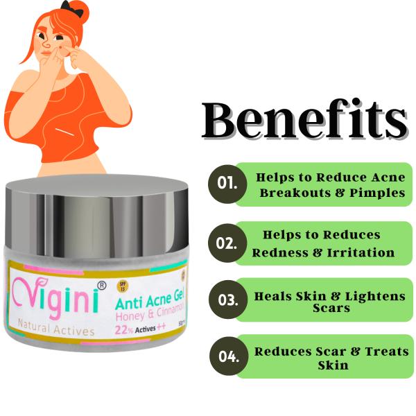 Vigini Natural Actives Anti Acne Gel - Honey & Cinnamon 50 gm - Face Gels