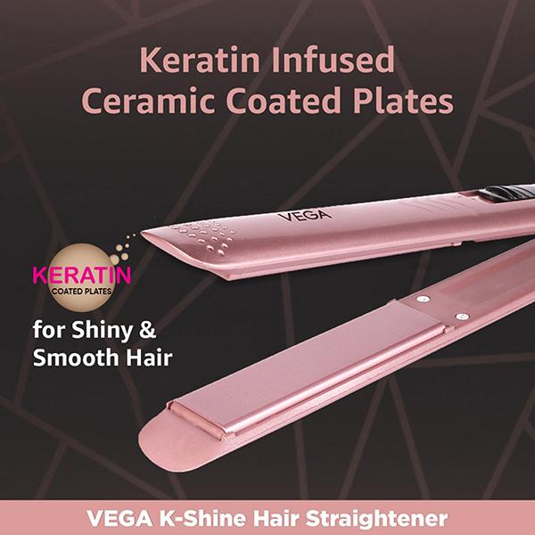 VEGA K-Shine Hair Straightener With Keratin Infused Plates (Ananya Panday Signature Collection) VHSH-28 Black 1 gm - Straighteners