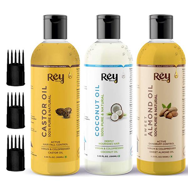 Rey Naturals Castor Oil With Coconut and Sweet Almond Oil Combo Essential Oil 200ml 3's