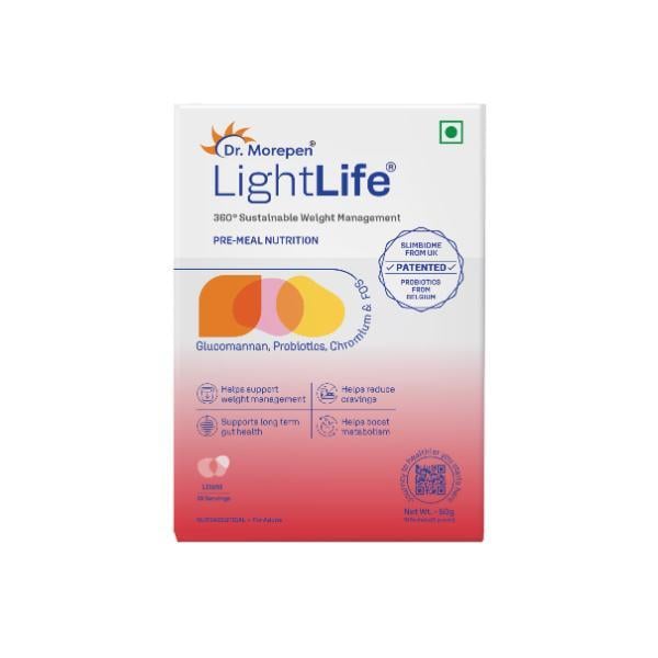 Netmeds | Dr. Morepen LightLife Pre-Meal Nutrition Sachets - Litchi Flavour Flavour (Pack Of 10 x 5 g)