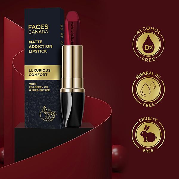 Faces Canada Matte Addiction Lipstick Luxurious Comfort HD Finish with Mulberry Oil & Shea Butter Brazen Pink 01 3.7gm - Lipsticks