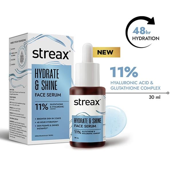 Streax Hydrate & Shine Face Serum 10% Hyaluronic Acid serum for face & Glutathione Complex 30 ml - Face Moisturizers