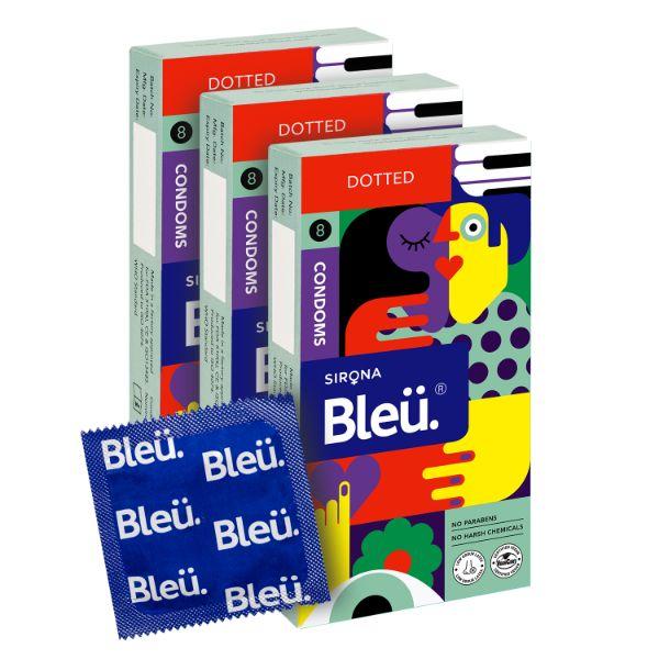Netmeds | Bleu High Grade Natural Latex Dotted Condoms (Pack of 3 X 8's)