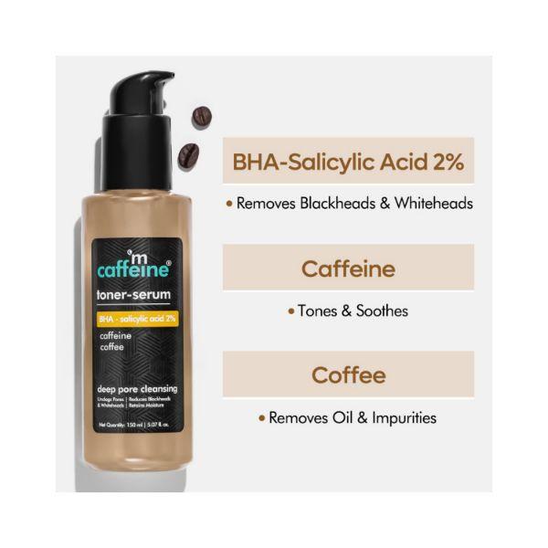 mCaffeine BHA 2% Salicylic Acid 2in1 Toner Serum with Coffee Unclogs Pores & Removes Blackheads 150 ml - Face Gels