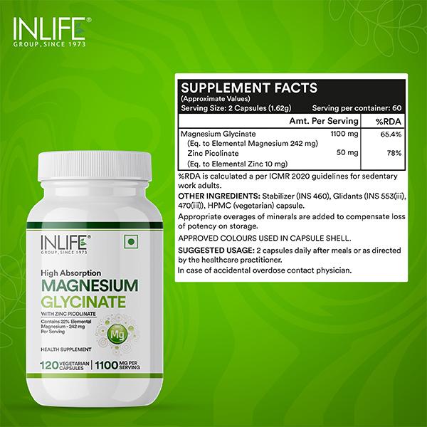 Inlife Magnesium Glycinate 1100 mg Veg Capsule 120's - Calcium And Minerals