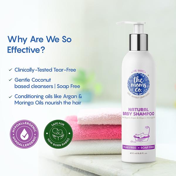 The Mom's Co. Natural Baby Shampoo with Organic Argan Oil & Moringa Oil Tear Free Soap Free 400ml 1's - Baby Shampoo