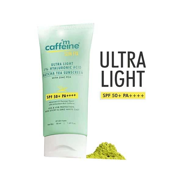 Netmeds | Mcaffeine Sun Fix Ultra Light 1% Hyaluronic Acid Matcha Tea Sunscreen SPF 50+ & Pa++++ 50 ml